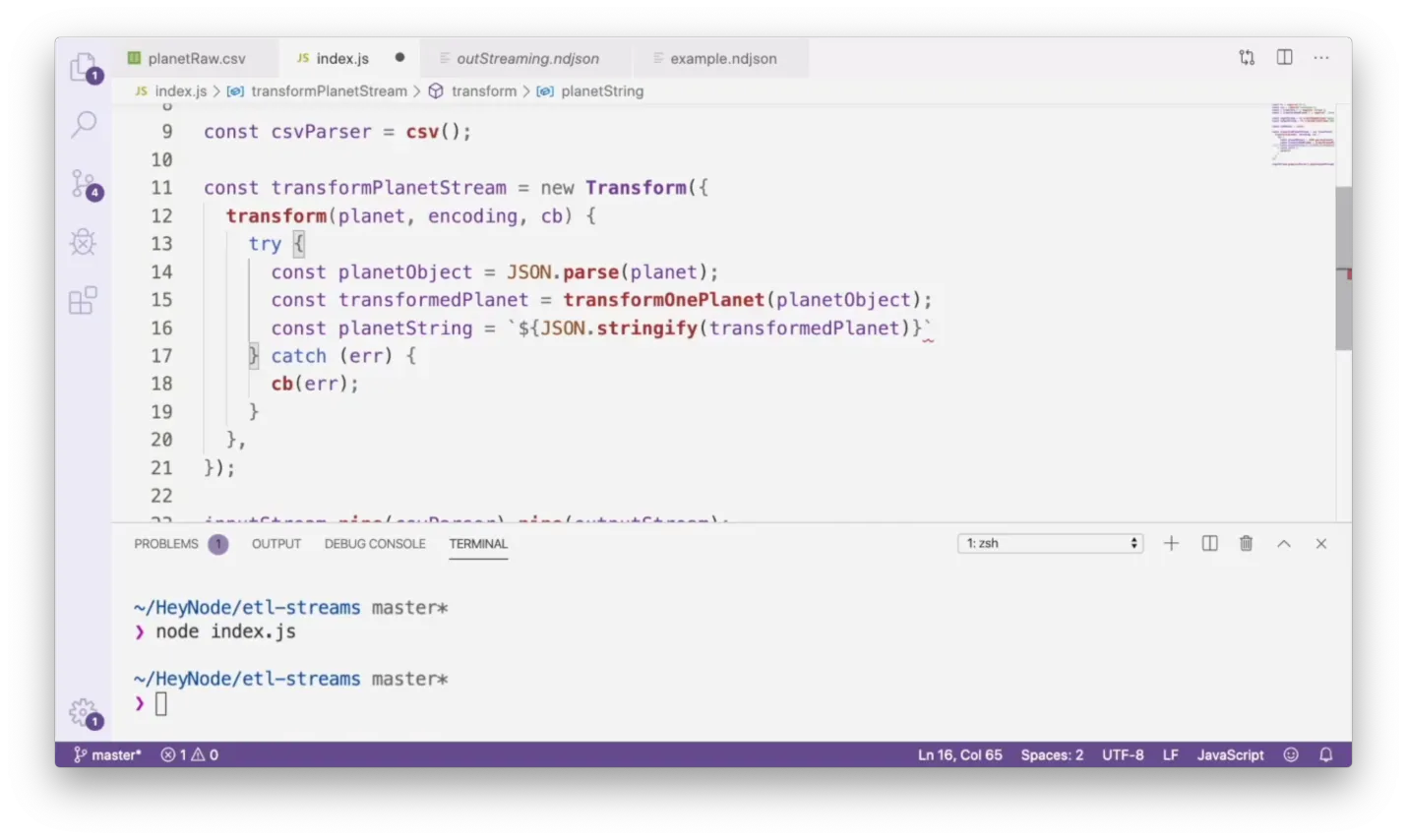 Screenshot of example code in VSCode